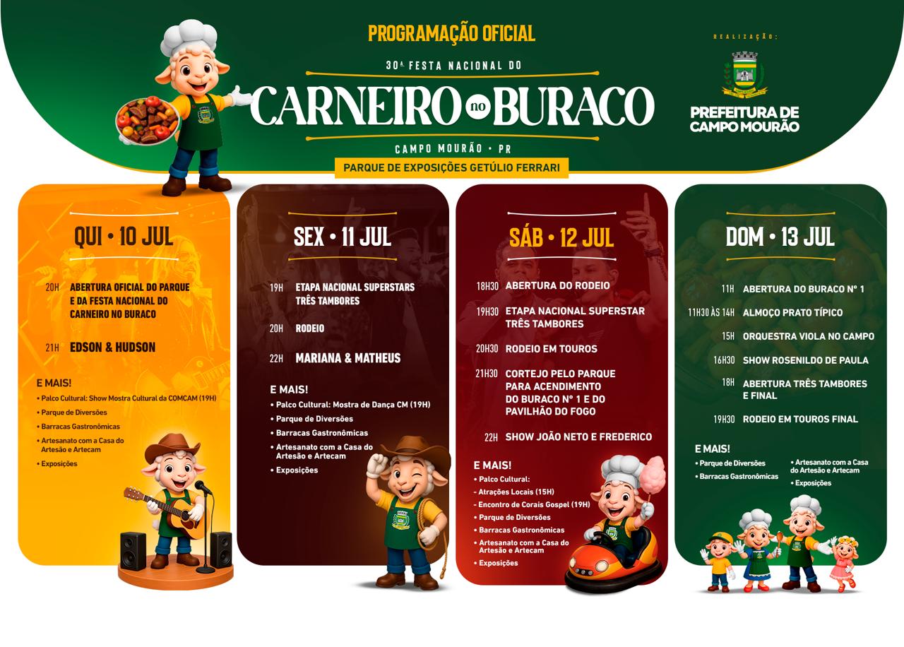 Festa Nacional do Carneiro no Buraco retorna ao parque de exposições com programação para toda a família
