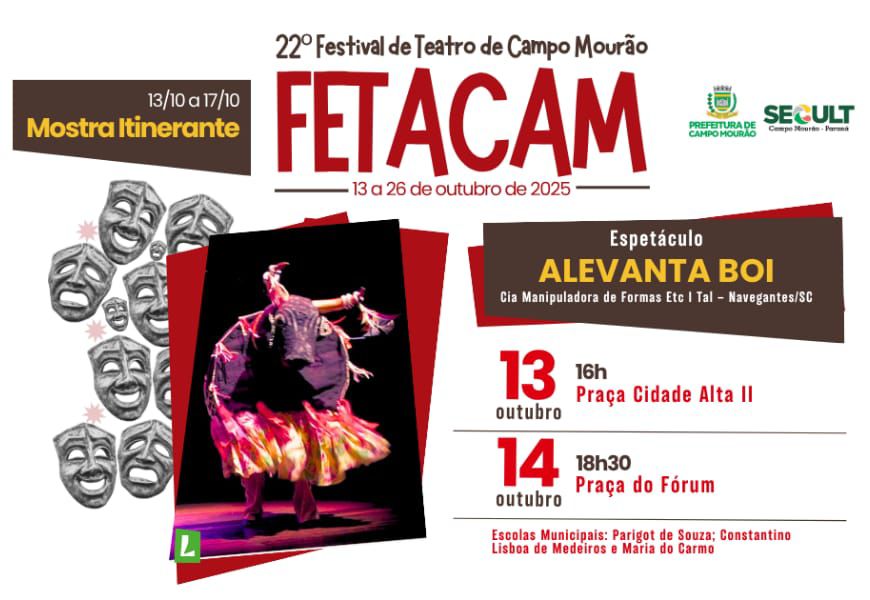 Com espetáculo “Alevanta Boi”, começa nesta segunda o 22º Festival de Teatro de Campo Mourão