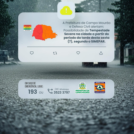 Alerta de Chuva Severa em Campo Mourão: Defesa Civil Pede Cuidado