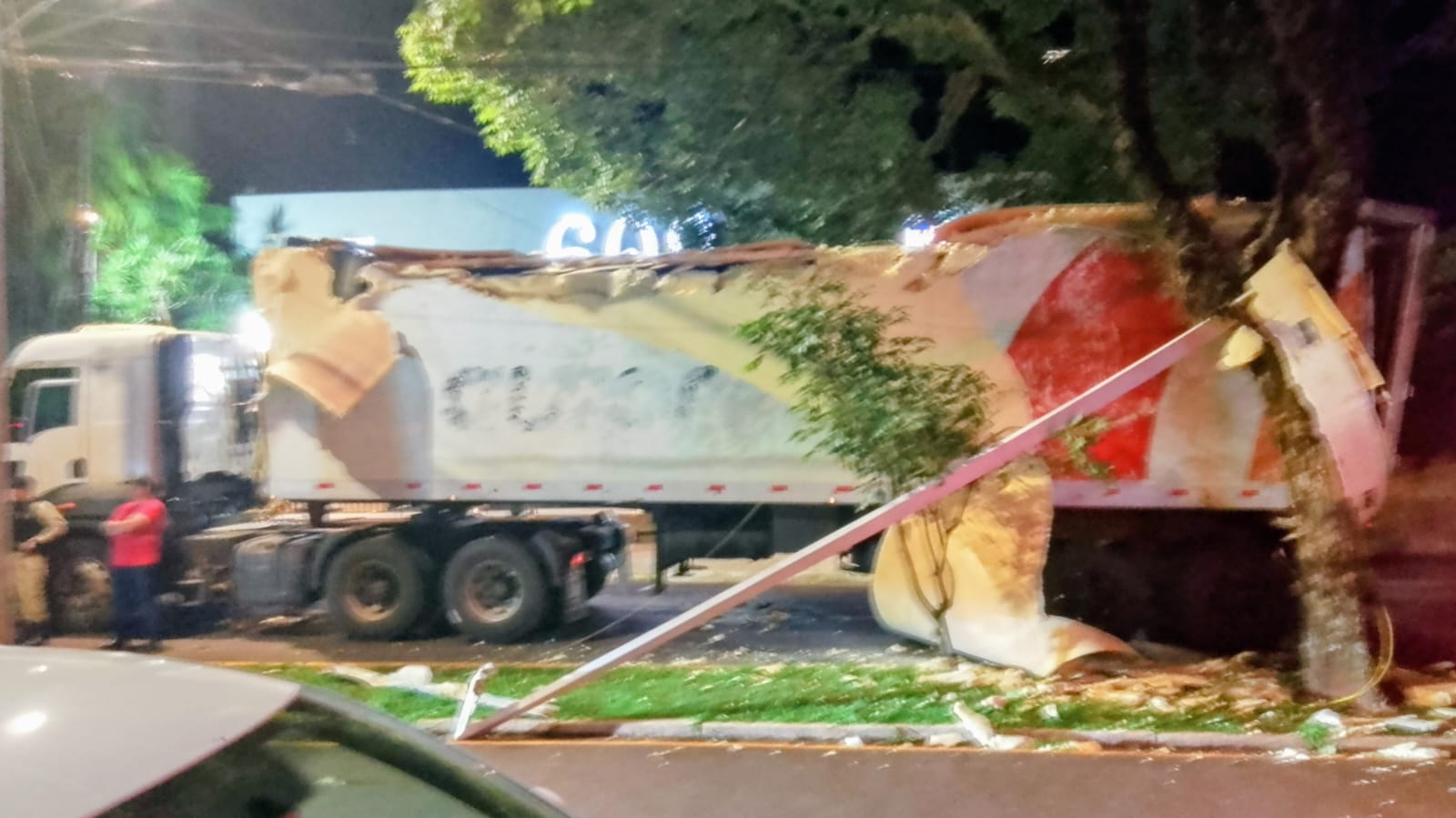 Caminhão enrosca em árvore e interdita trecho da Av. José Custódio em Campo Mourão