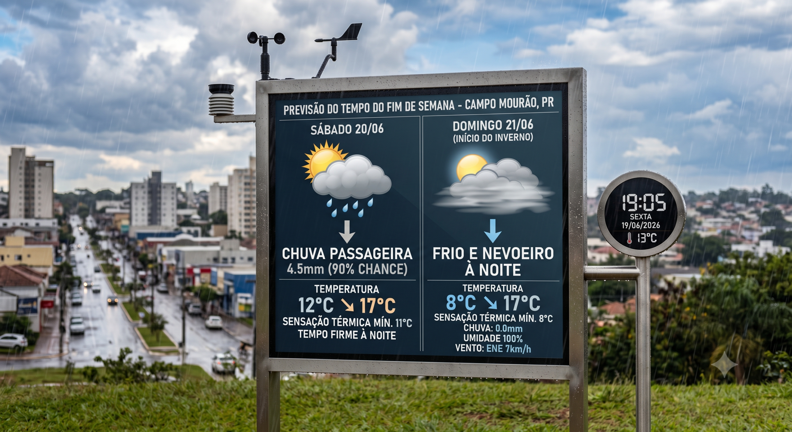 Fim de semana terá chuva passageira, frio de 8°C e formação de nevoeiro em Campo Mourão
