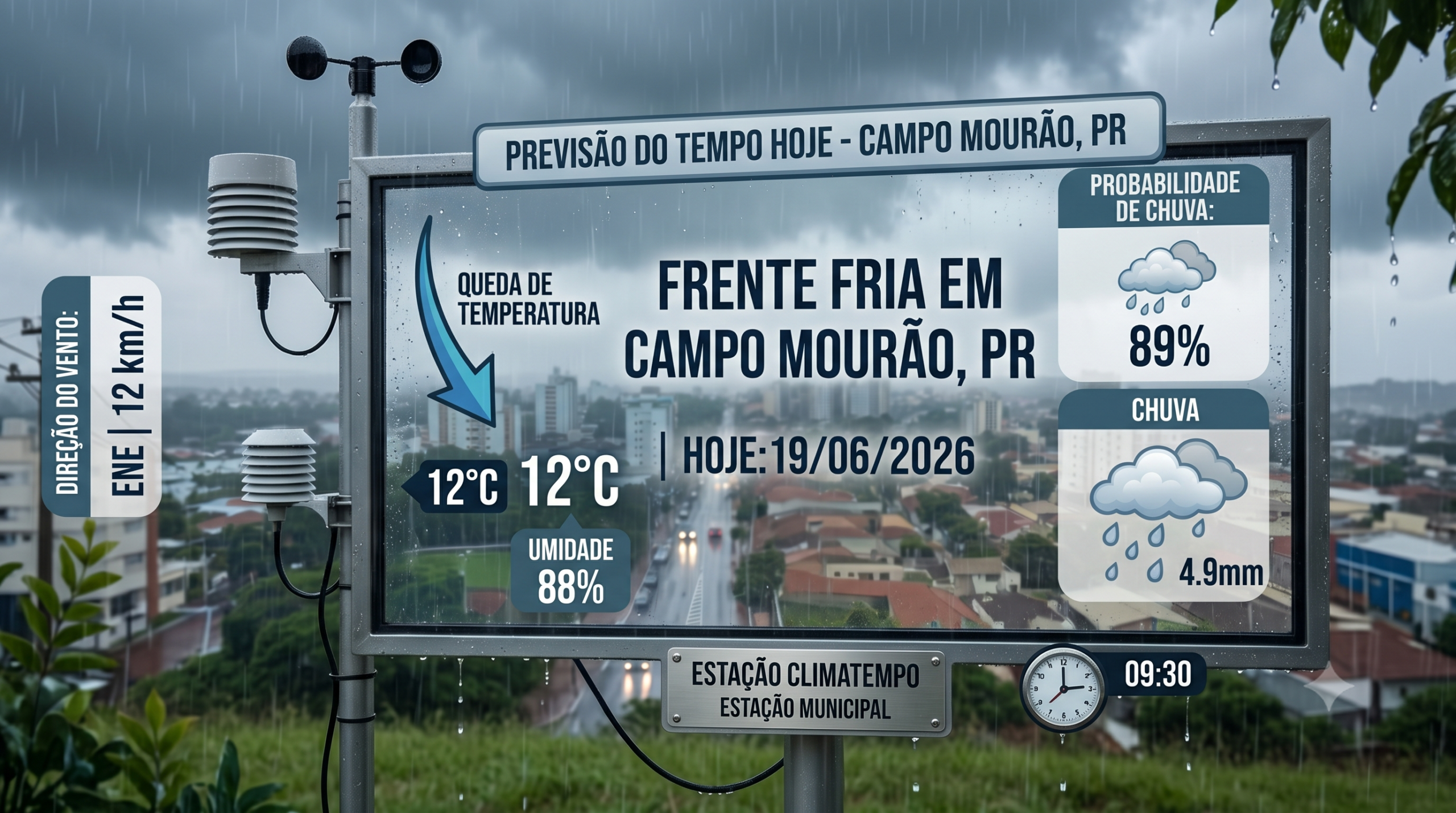 Frente fria traz chuva e queda de temperatura nesta sexta-feira em Campo Mourão