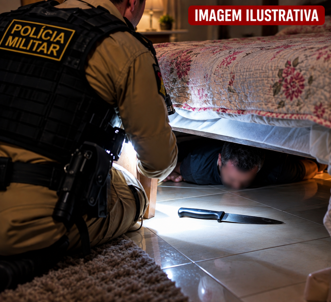 Homem é preso após invadir casa e ser encontrado escondido sob cama com faca em Luiziana