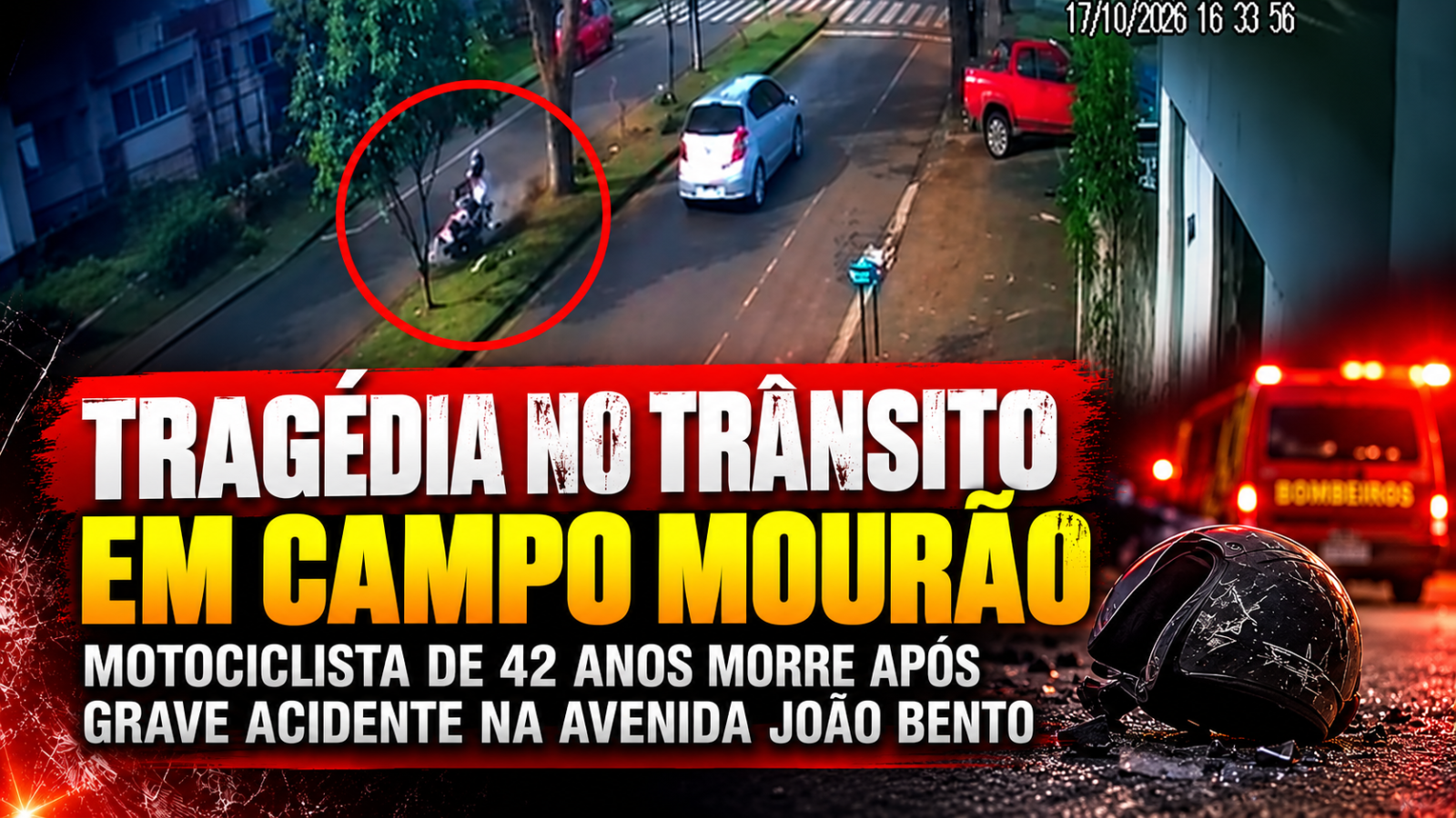Motociclista de 42 anos morre após grave acidente na Avenida João Bento, em Campo Mourão
