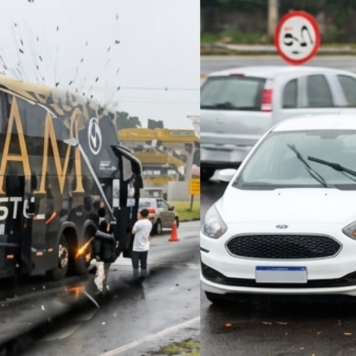 Carro da Santa Casa e ônibus da Expresso Nordeste se envolvem em acidente na saída para Maringá