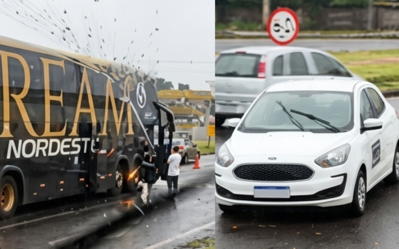 Carro da Santa Casa e ônibus da Expresso Nordeste se envolvem em acidente na saída para Maringá