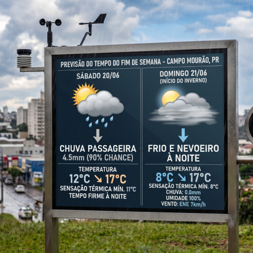 Fim de semana terá chuva passageira, frio de 8°C e formação de nevoeiro em Campo Mourão