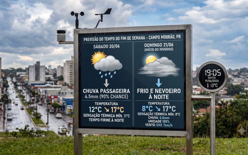 Fim de semana terá chuva passageira, frio de 8°C e formação de nevoeiro em Campo Mourão