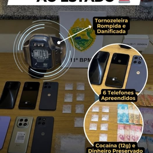  PRESOS EM FLAGRANTE – PM prende suspeito com drogas e tornozeleira rompida