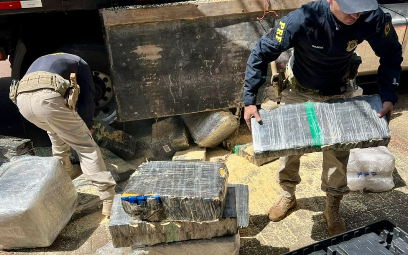 PRF APREENDE 2,6 TONELADAS DE MACONHA ESCONDIDAS EM CAMINHÃO COM MARAVALHA EM CASCAVEL