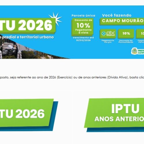 Boletos para pagamento do IPTU 2026 pela internet já estão disponíveis