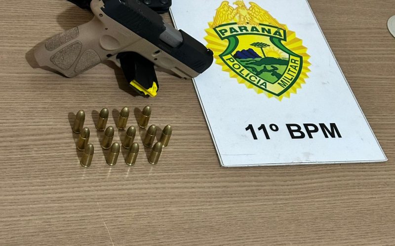 PM apreende pistola pronta para uso e encaminha homem à delegacia em Campo Mourão