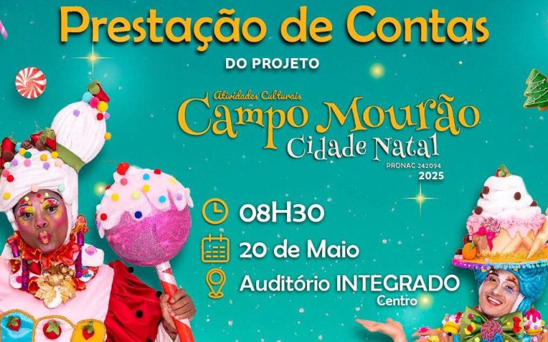 Associação Sou Arte apresenta prestação de contas do projeto “Campo Mourão Cidade Natal 2025” nesta quarta-feira