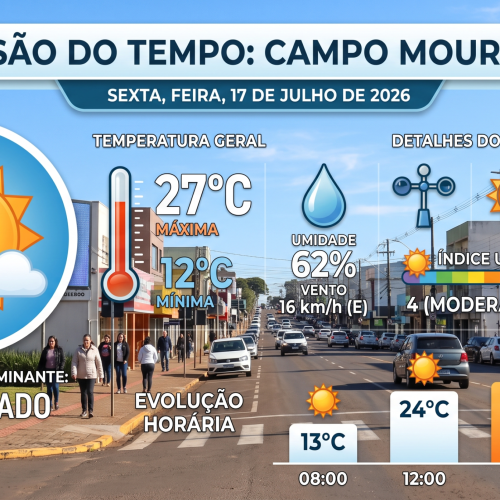 Sexta-feira de tempo firme e sol com algumas nuvens em Campo Mourão; confira a previsão