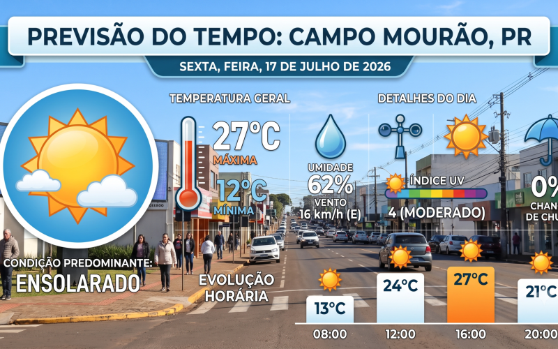 Sexta-feira de tempo firme e sol com algumas nuvens em Campo Mourão; confira a previsão