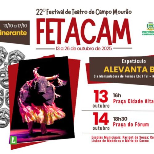 Com espetáculo “Alevanta Boi”, começa nesta segunda o 22º Festival de Teatro de Campo Mourão