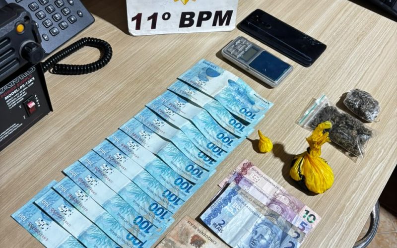 Polícia Militar prende homem por tráfico de drogas e apreende cocaína, maconha e dinheiro na região