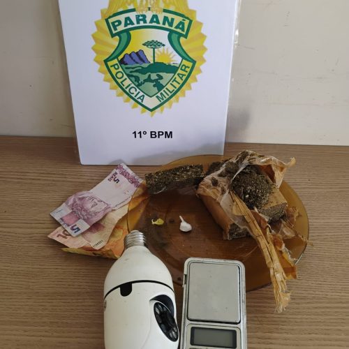 PM prende homem por tráfico e apreende drogas, balança e câmera no Lar Paraná em Campo Mourão